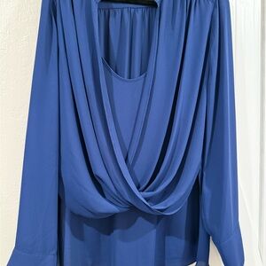 BCBG Draped Front Long-Sleeve Top - Royal Navy Blue